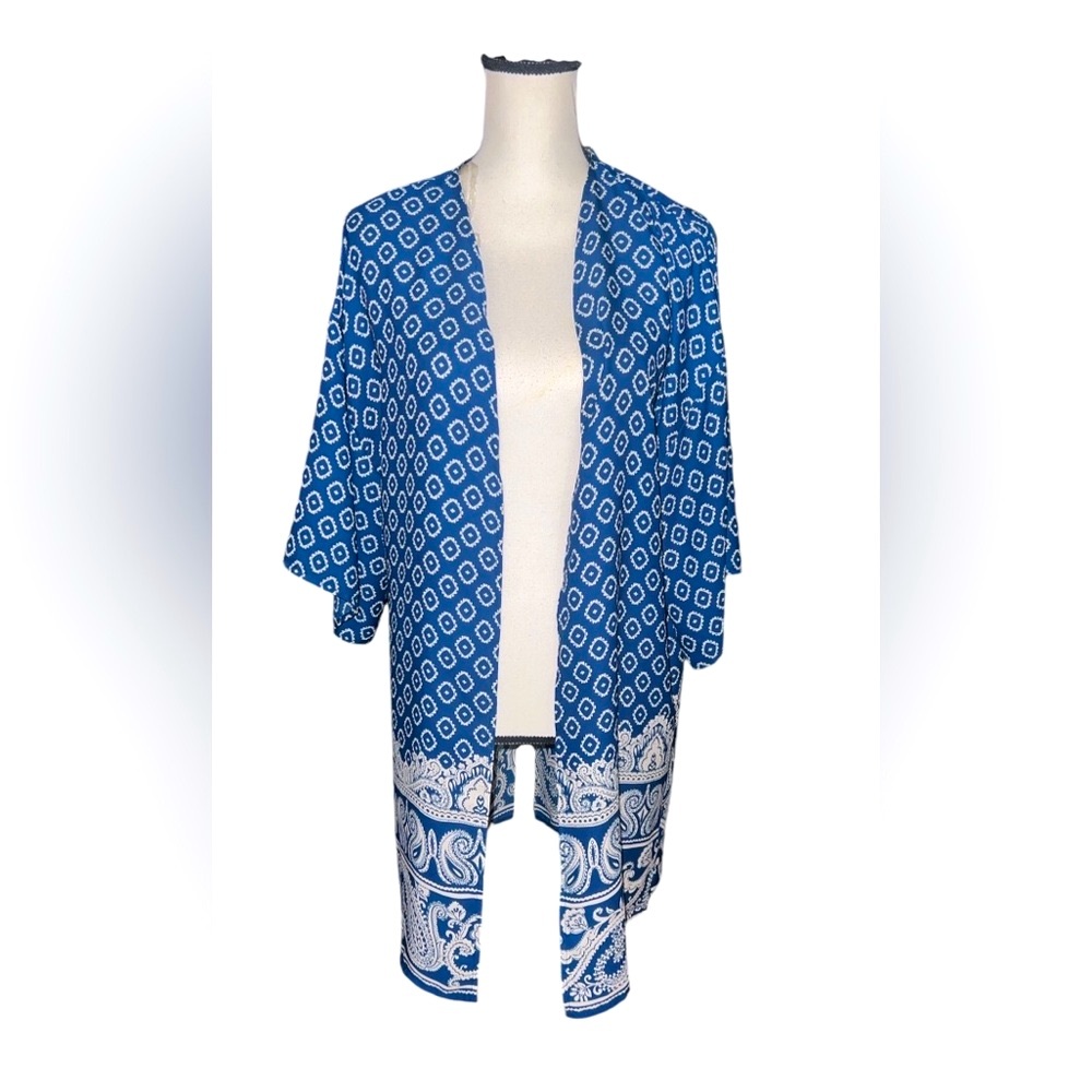 Papaya Blue Paisley Print Kimono M